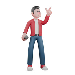 3D Vocalist Model. A male singer is standing while carrying a mic and pointing upwards. Cartoon Singer