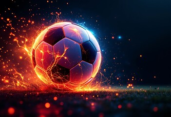 Fototapeta premium Illustration of the soccer ball enveloped in flames of fire isolated on black background. 