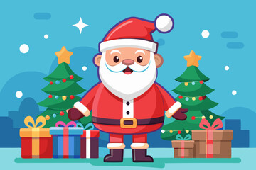  Illustration of Santa with gifts vector art illustration