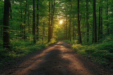 Fototapeta premium Sunlit Path Through a Dense Forest