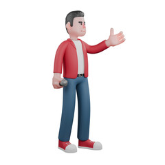 3D Music Performance Character. A male singer is standing with his right hand holding a mic and extending his left palm forward. Male Singer