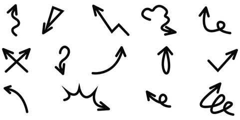 Fototapeta premium Line movement arrow icon set. Hand drawn arrows, doodles.