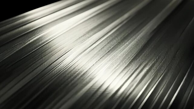 A close-up of a metallic surface with parallel lines reflecting light