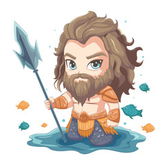 Poseidon Greek God Hold Trident Character Vector