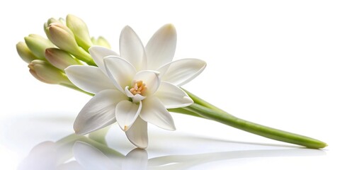 Obraz premium Low angle view of a single tuberose flower isolated on white background