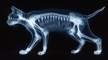 Fototapeta premium 2410 64.Veterinary X-ray of a cat, emphasizing the skeletal system, with clear imaging of the limbs and ribs, demonstrating the precision of modern diagnostic technology in animal care.