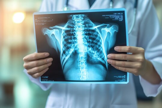 Doctor holds a chest x-ray. This image is perfect for healthcare, medical, and hospital related content.