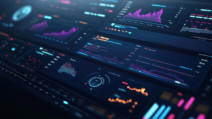Obraz premium Computer screen displaying a complex dashboard with various charts and graphs.