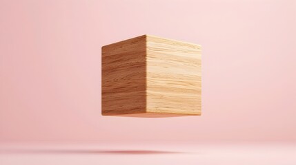Floating Rectangular Wooden 3D Block on Clean Background