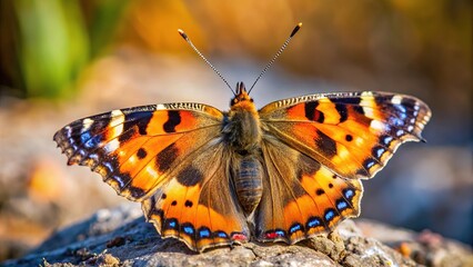 Naklejka premium Low angle view of California Tortoiseshell Butterfly Nymphalis californica