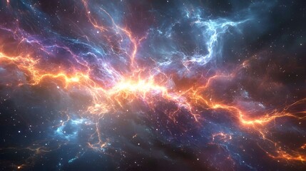 Obraz premium Tendrils of light and electricity connect the cosmic being to the fabric of space