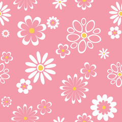 flower floral seamless repeat pattern. this is a pink yellow white color flower vector illustration. Design for decorative, wallpaper, shirts, clothing, wrapping, texture, textile, fabric  