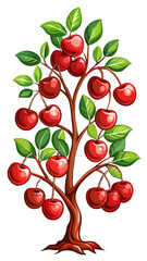 cherry tree with leaves, Vector illustration of cherry berries .