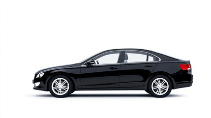 Fototapeta premium Sleek Black Sedan on White Background