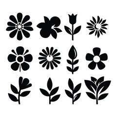 Shilhoutte Flowers tree vector icons set on a white background