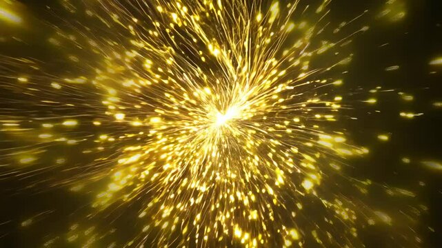 Festive burst of golden sparkles exploding outward on a dark background