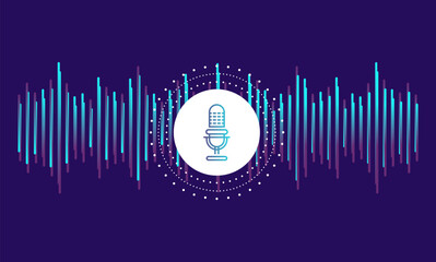 Microphone with voice recording wave. Future technology concept.