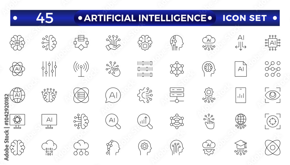 Aufkleber artificial intelligence set of outline web icons. ai technology icons for web and mobile app. machin