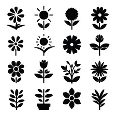 Shilhoutte Flowers tree vector icons set on a white background