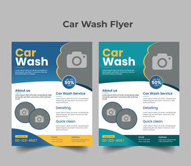 Professional car wash service layout, vehicle washing service poster, and car wash modern flyer design template bundle