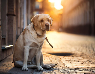 Perro mayor con expresion triste, abandonado en la calle