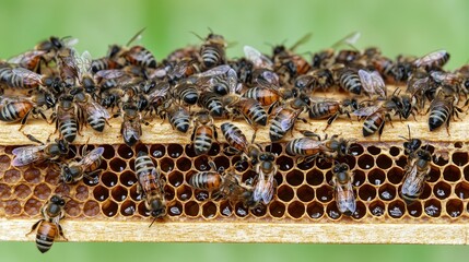 Honey Bees on Honeycomb Close Up   Beekeeping  Nature  Agriculture
