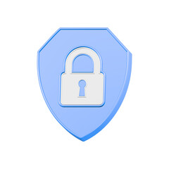 secure lock shield icon 3d blue color