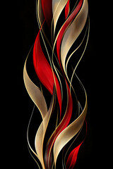 Fototapeta premium sleek and elegant abstract design featuring red and gold curved lines flowing across a black background. This minimal yet dynamic image is ideal for luxury-themed projects