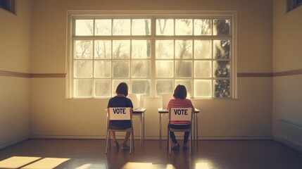 Two People Vote In A Room With A Large Window