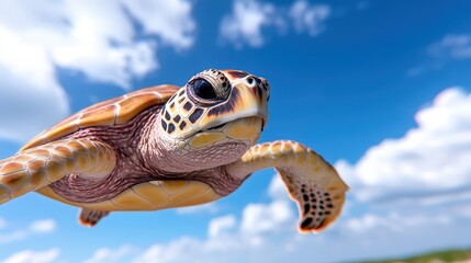 Loggerhead Sea Turtle Swimming Underwater in the Mediterranean Sea