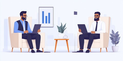 Two Businessmen Meeting in a Modern Office  Discussing Business Strategy  Laptop  Presenta