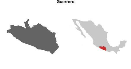 Guerrero state blank outline map set