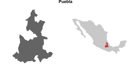 Obraz premium Puebla state blank outline map set