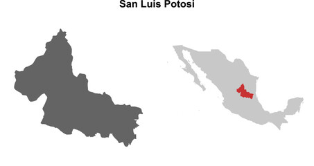 Obraz premium San Luis Potosi state blank outline map set