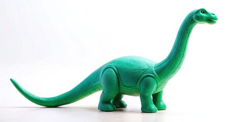 Obraz premium Low angle view of play dough Brachiosaurus dinosaur figure on white background