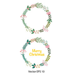 Flower frame of holiday wreath vector illustration for Christmas decoration with copy space for text message.