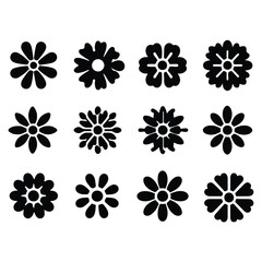 shilhoutte Flowers and tree vector icon set on white background