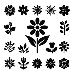 Obraz premium Shilhoutte Flowers tree vector icons set on a white background