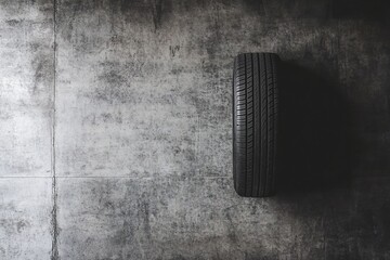 Fototapeta premium Overhead view of a tire lying flat on a concrete surface