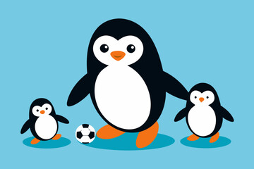 penguin 2 baby playing-footbal