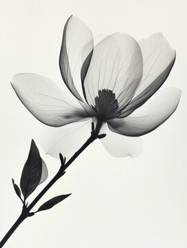 Black xray of a magnolia flower on white background