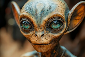 Close-up Portrait of an Alien Creature with Large, Blue Eyes