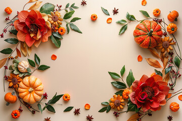 Obraz premium Beautiful greeting card with bright holiday composition for happy joy celebrate Thanksgiving