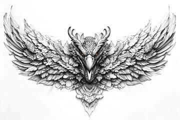 A detailed illustration of a majestic eagle with intricately designed wings, showcasing a blend of realism and artistry.