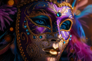 Fototapeta premium Greeting card with bright holiday composition for happy celebrate mardi gras