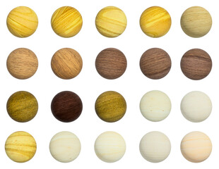 様々な木目のカラフルな丸い球体のアソート