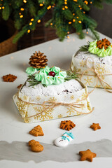 Decorated Christmas Stollen on the table