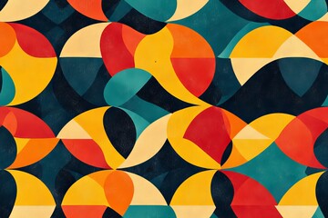 Obraz premium Retro seamless pattern with colorful geometric shapes nostalgic vintage background design for 1970s and 1980s inspired aesthetic, perfect for digital art, textile prints, and home decor