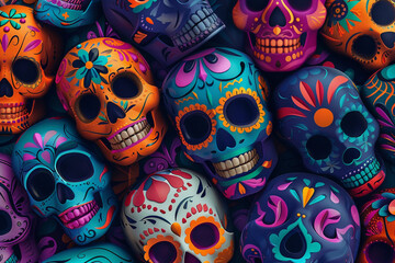 Obraz premium Beautiful greeting card with bright holiday composition for happy to joy celebrate dia de muertos