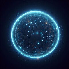 Blue planet or circle glowing in dark space with stars in the background
